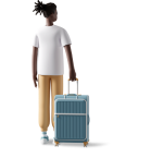 a boy with travelling suitcase