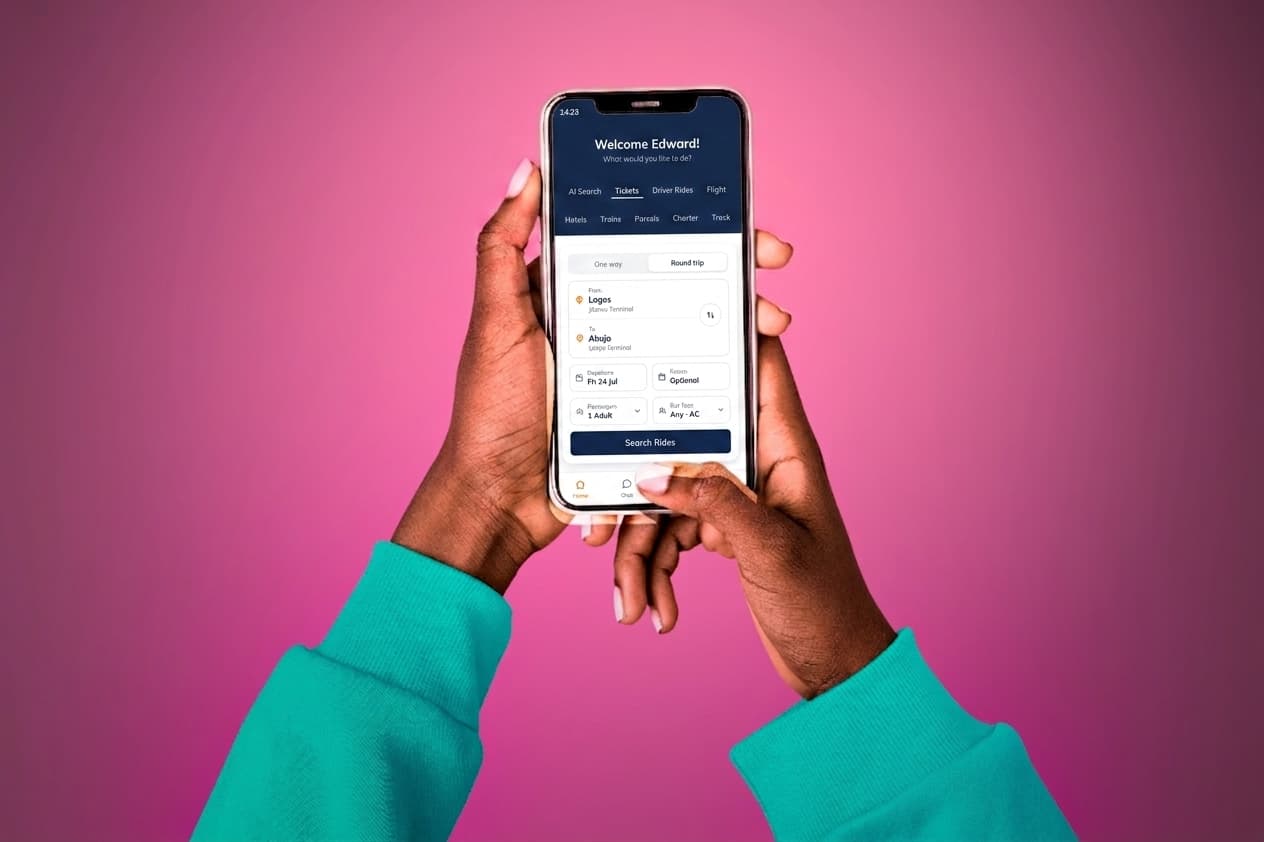 Hands holding a phone showing the Intercity app booking screen